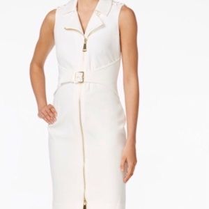 NWT! Calvin Klein White Dress with gold accents